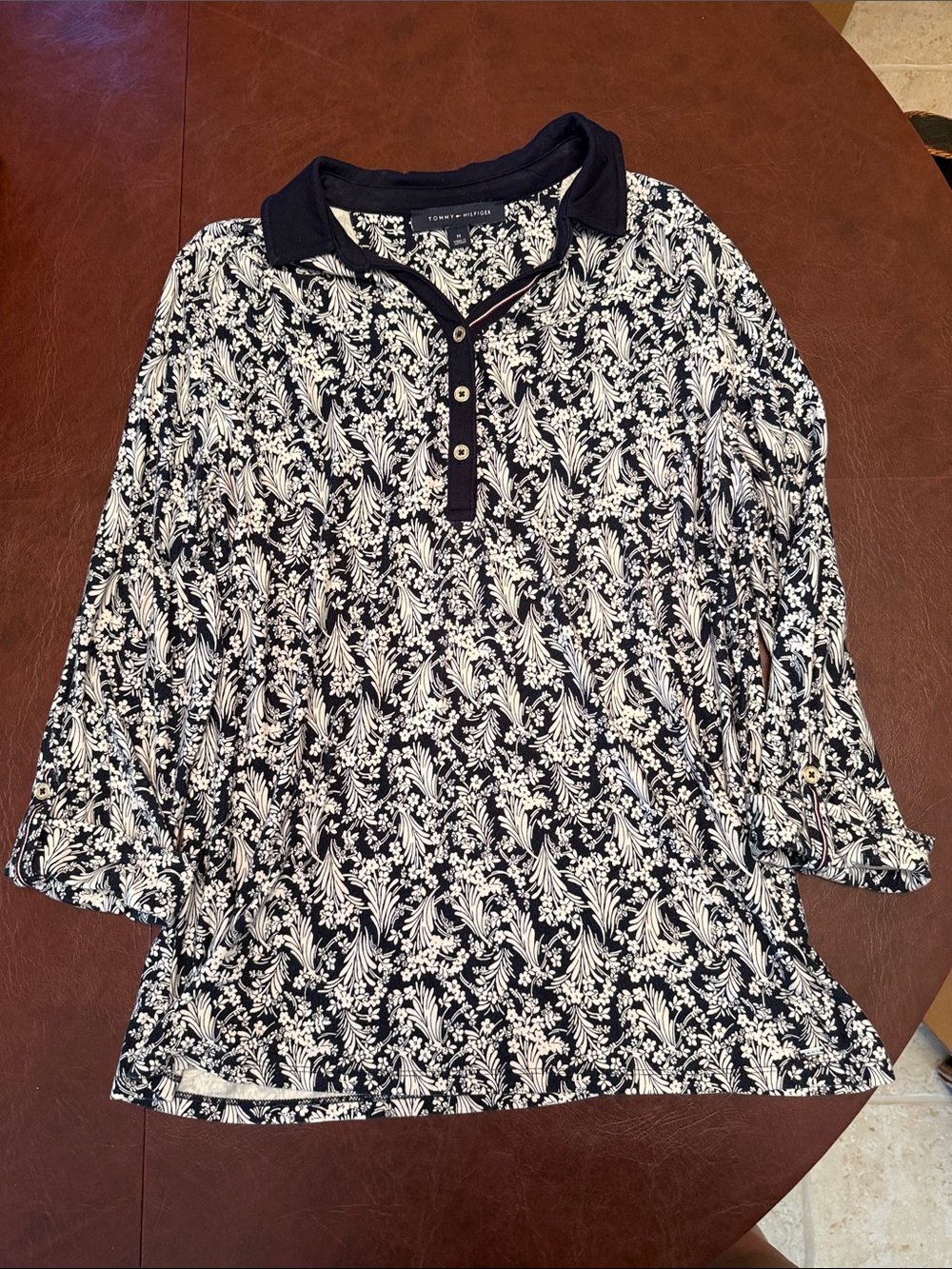 Tommy Hilfiger Navy and White Floral Polo Shirt